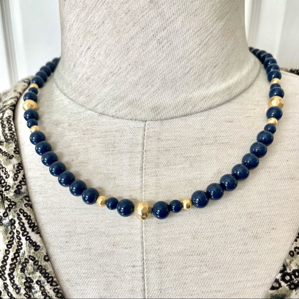 Navy and gold tone german silver necklace